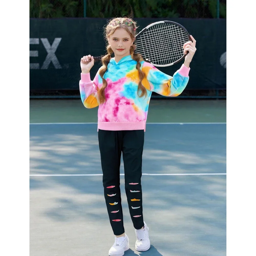Malerotpc Girls' Kid Clothes Outfits Tie Dye Tops Leggings Pants 2 Piece (7-8T)